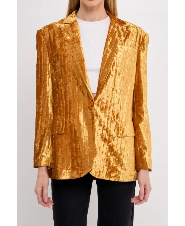 Women's Oversized Velvet Blazer - Gold