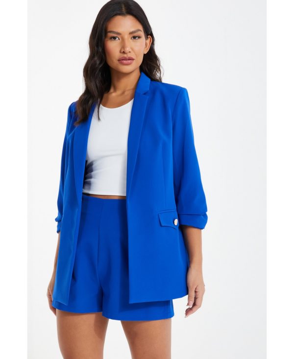 Women's Ruched Sleeve Tailored Blazer - Blue