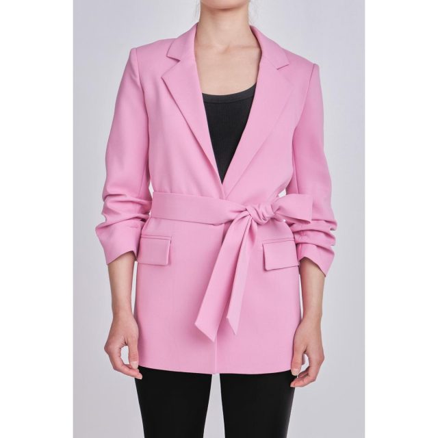 Women's Sleeve Cinched 3/4 Blazer - Pink