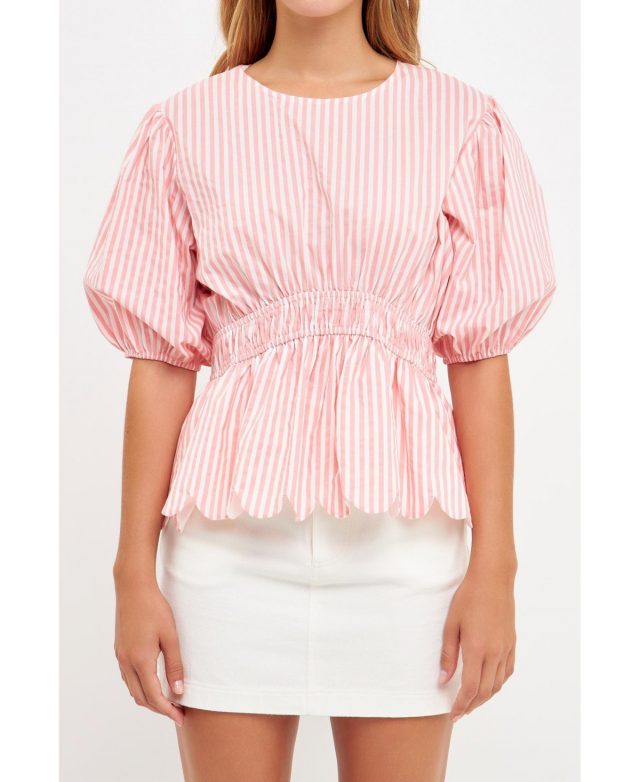 Women's Stripe Women Woven Blouse - Pink stripes