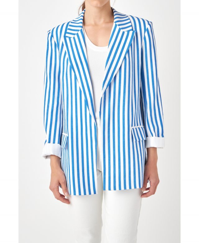 Women's Striped Pocketed Blazer - Blue stripe